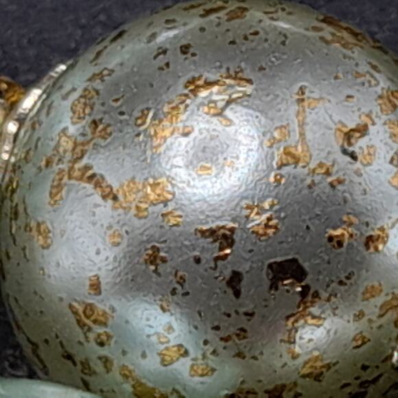 Vintage Japan Art Glass Necklace, Green Cream Gold Beads, 1950s Jewelry - Picture 10 of 13